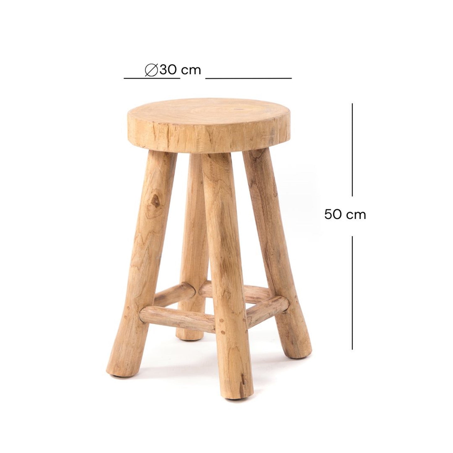 RUNDER HOCKER "PINTO" | Teak, 50x30 cm | Natur Schemel, Pflanzenhocker