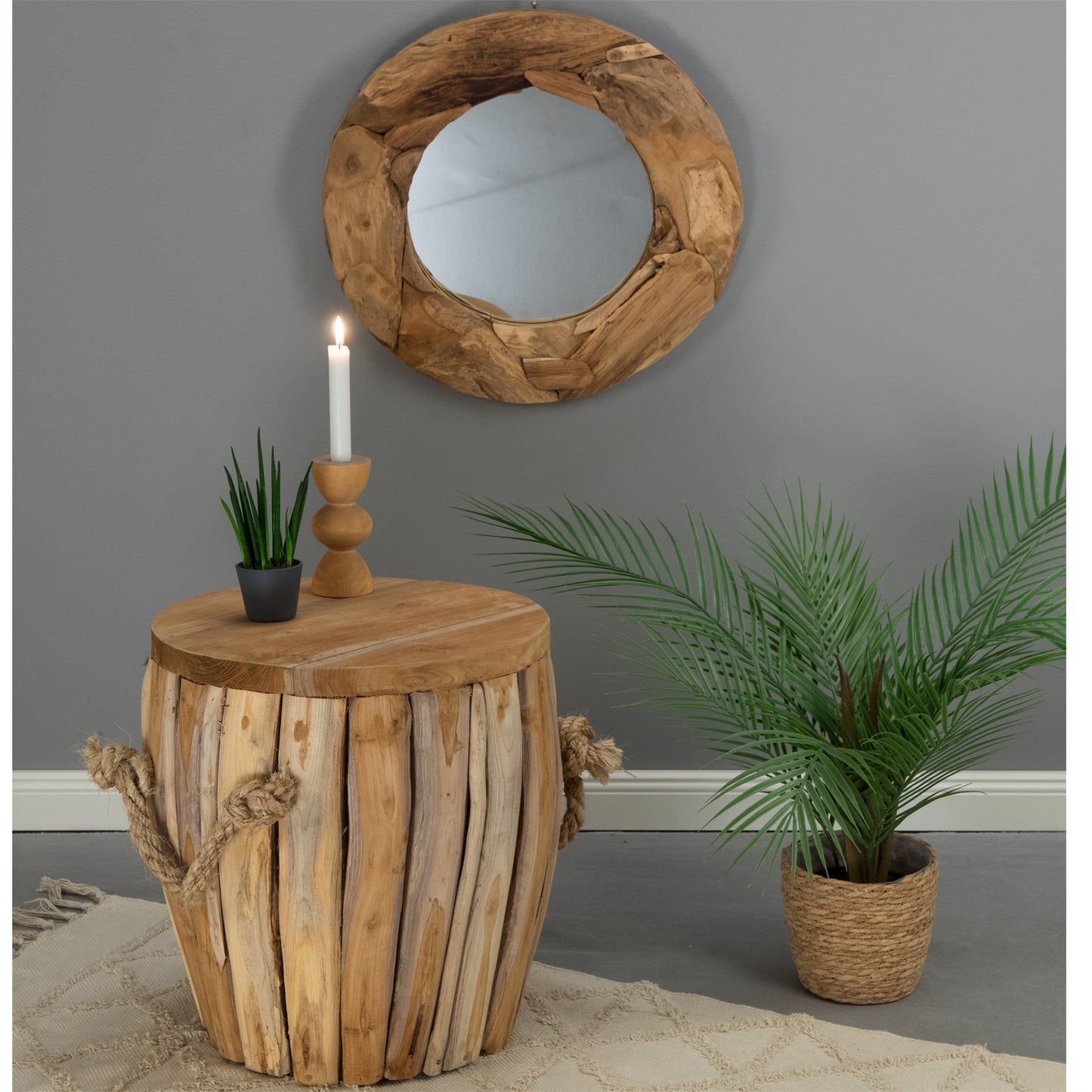 RUNDER WANDSPIEGEL "ROUND 50" | Teak, 50 cm | Treibholz Spiegel