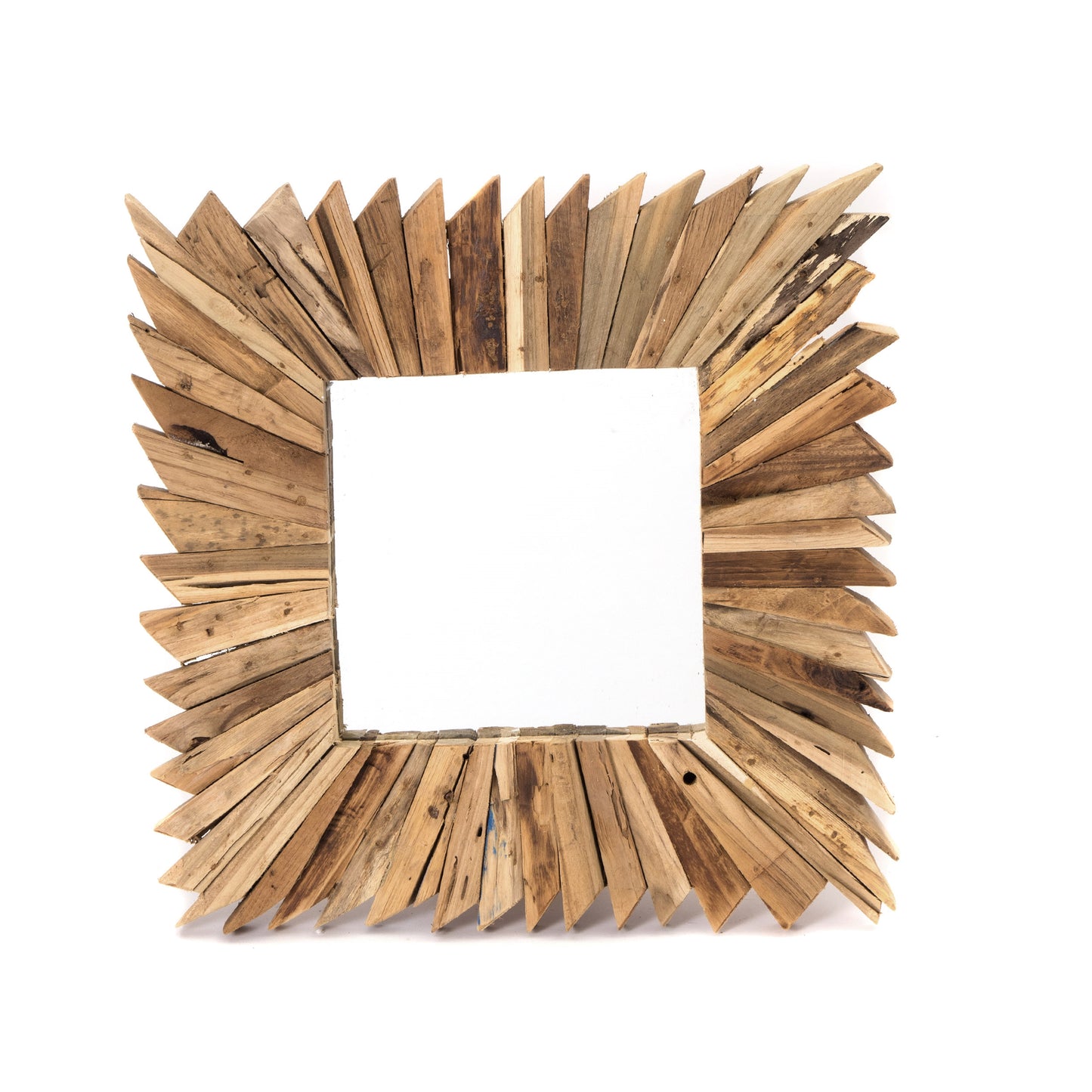 HOLZ WANDSPIEGEL "SPIKES" | 50x50cm, Massivholz | Natur Holzspiegel