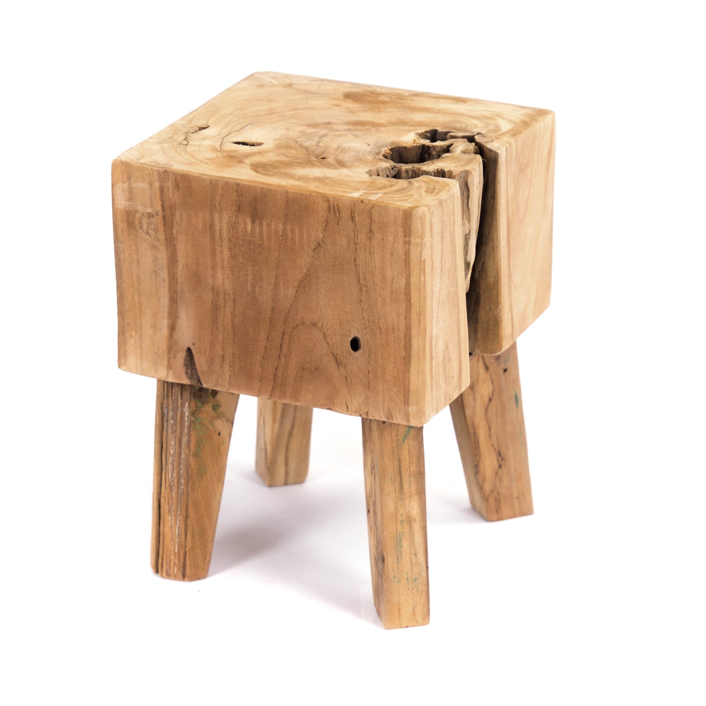 BAUMSTAMM HOCKER "KUBUS" | Teak, 40 cm | Holz Würfelhocker