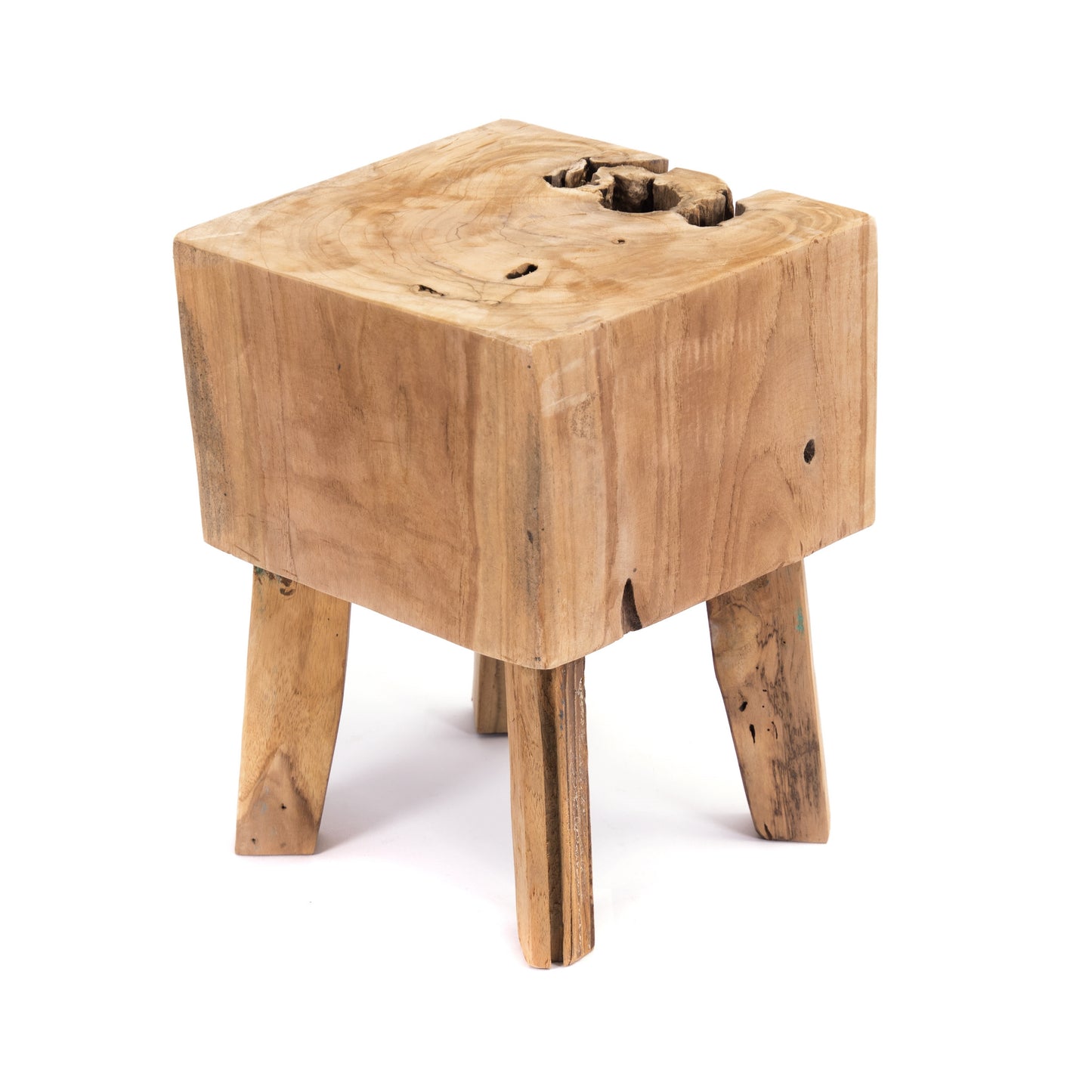 BAUMSTAMM HOCKER "KUBUS" | Teak, 40 cm | Holz Würfelhocker