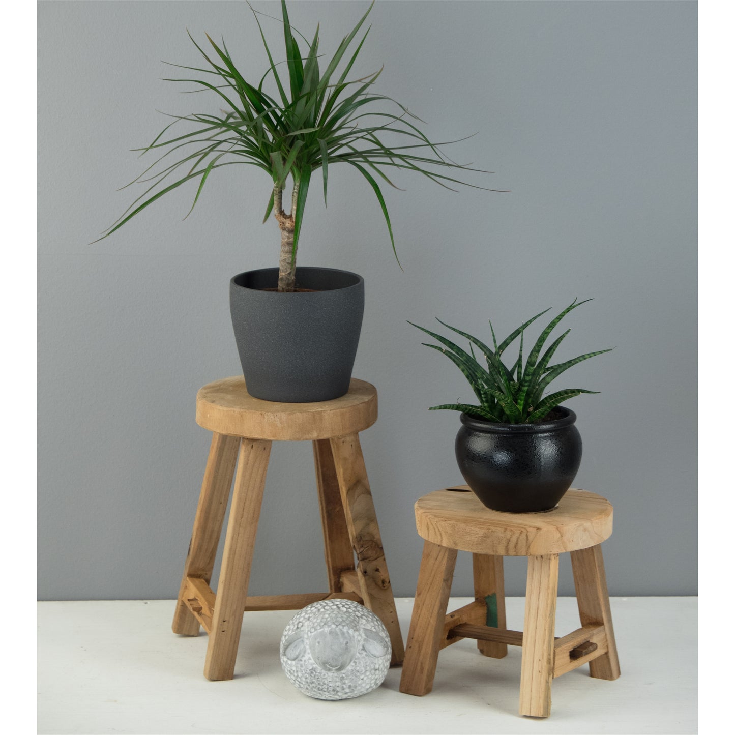 RUNDER HOCKER "LEVI" | Teak, 30 cm | Holz Schemel, Blumen Hocker