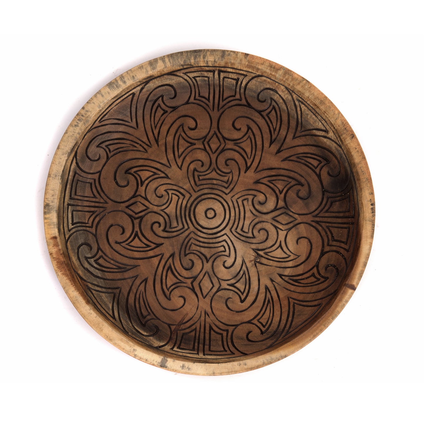 HOLZ SCHALE "MANDALA" | Holz, 44 cm | Deko Teller mit Schnitzerei