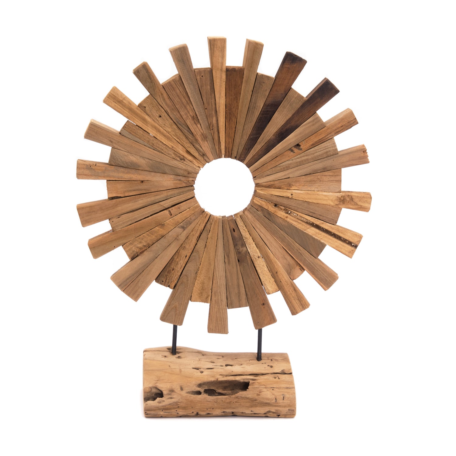 HOLZ SKULPTUR "SUN" | Holz, 65 cm | Deko Objekt Sonne auf Holzsockel