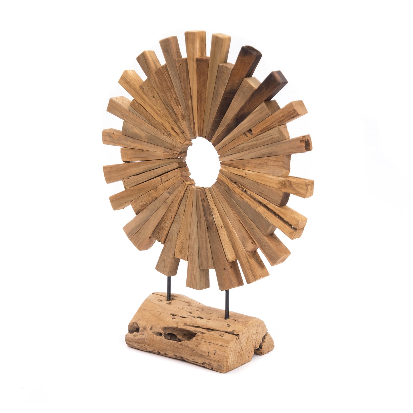 HOLZ SKULPTUR "SUN" | Holz, 65 cm | Deko Objekt Sonne auf Holzsockel