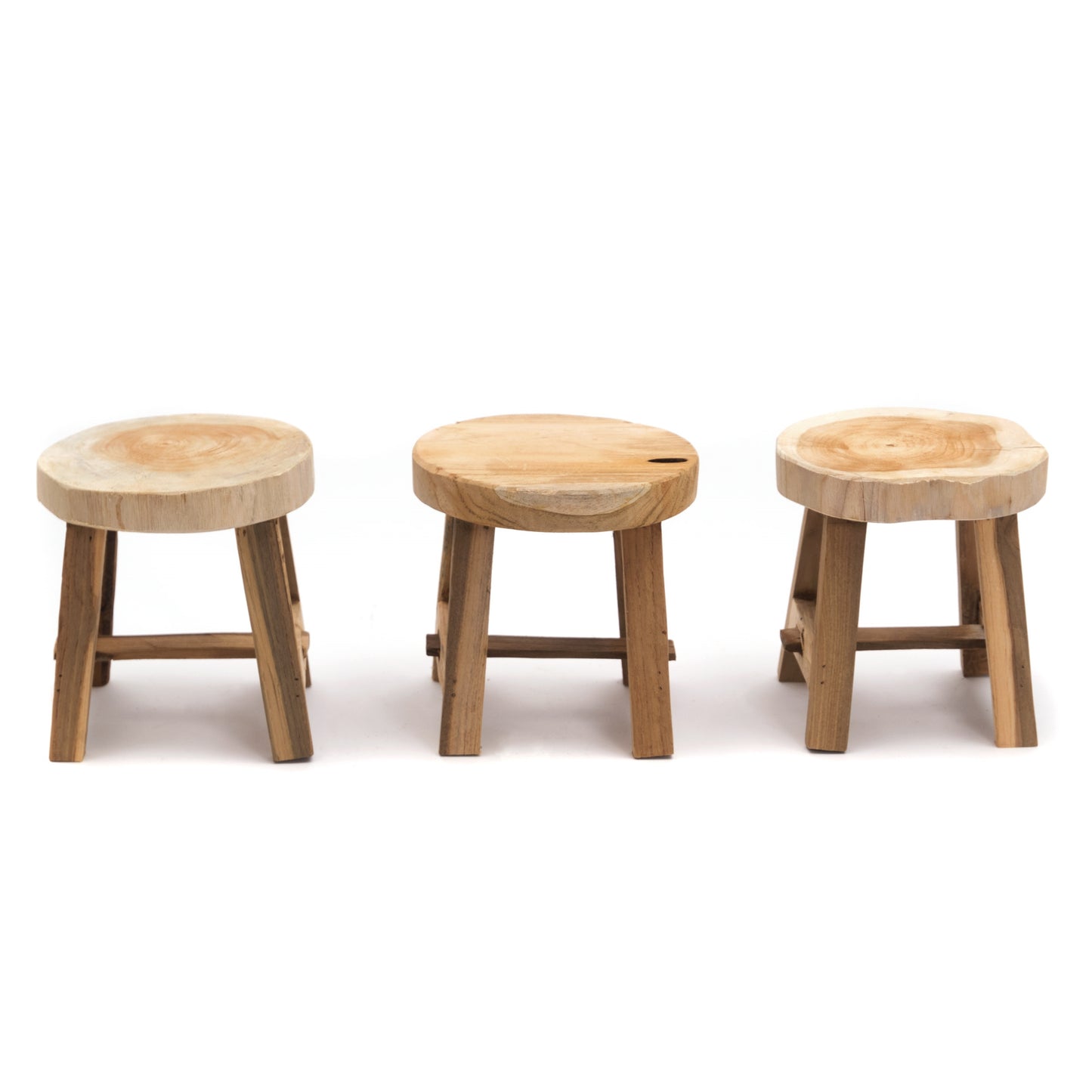 RUNDER HOLZ SCHEMEL "LOU" | 20 cm, Teak | Blumen Hocker