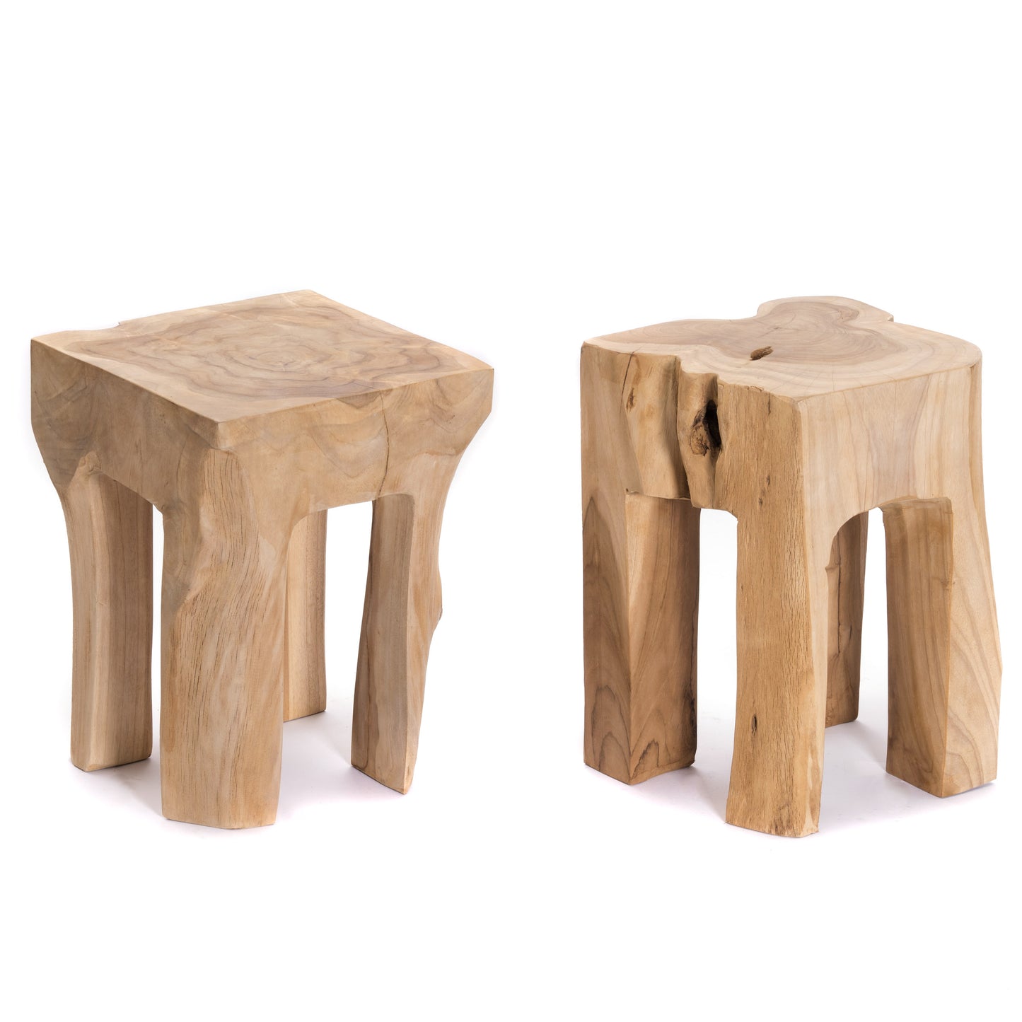 BAUMSTAMM HOCKER "QUADRO" | Teak | Wurzel Beistelltisch, Blumenhocker