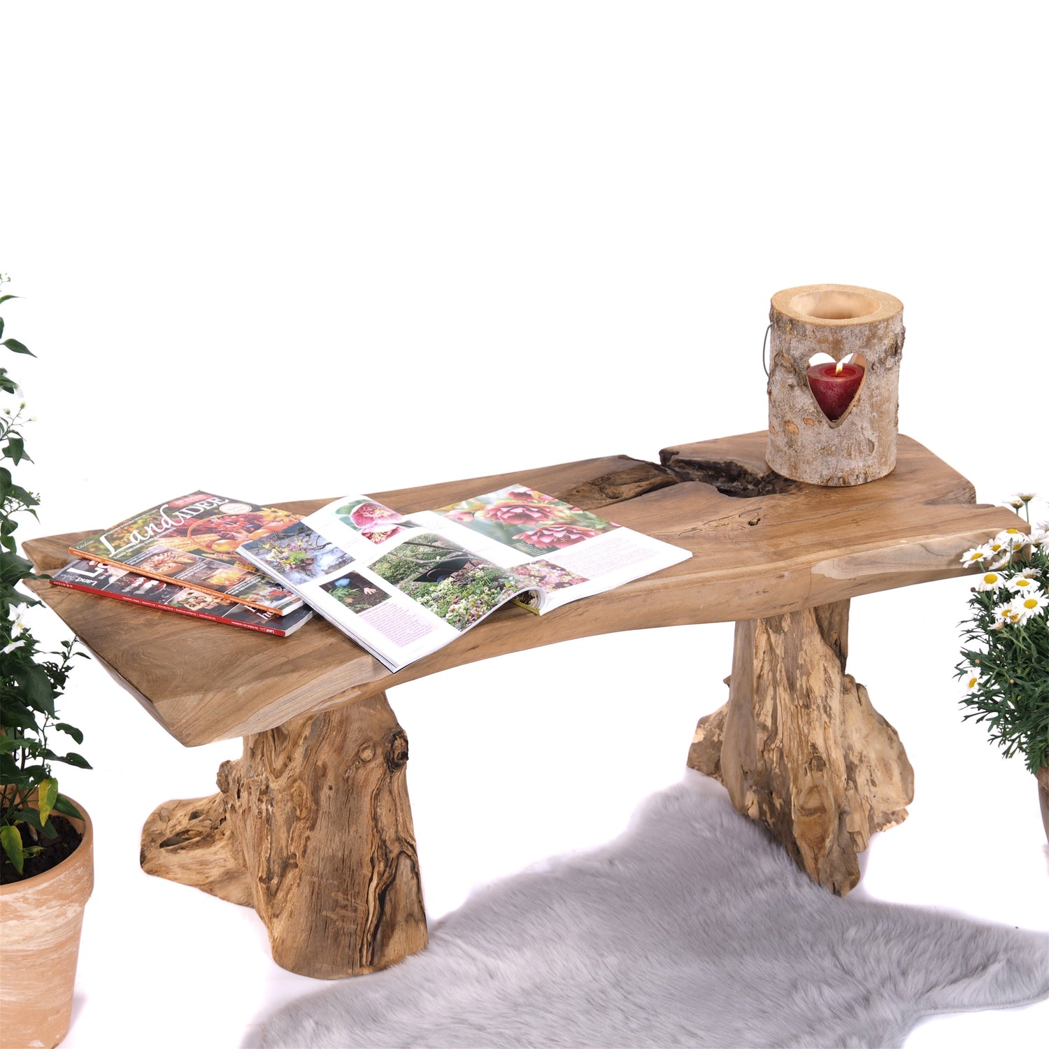 TEAK WURZELHOLZ BANK "ALVARO" | 113 cm | Holz Sitzbank