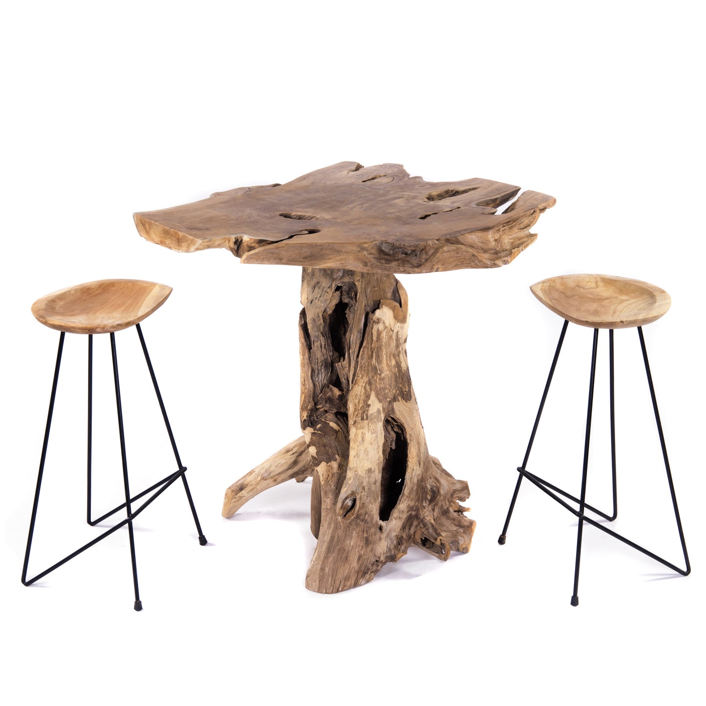 BARHOCKER "RICO" | Teak, Metall, 80 cm | Holz Bistro Hocker