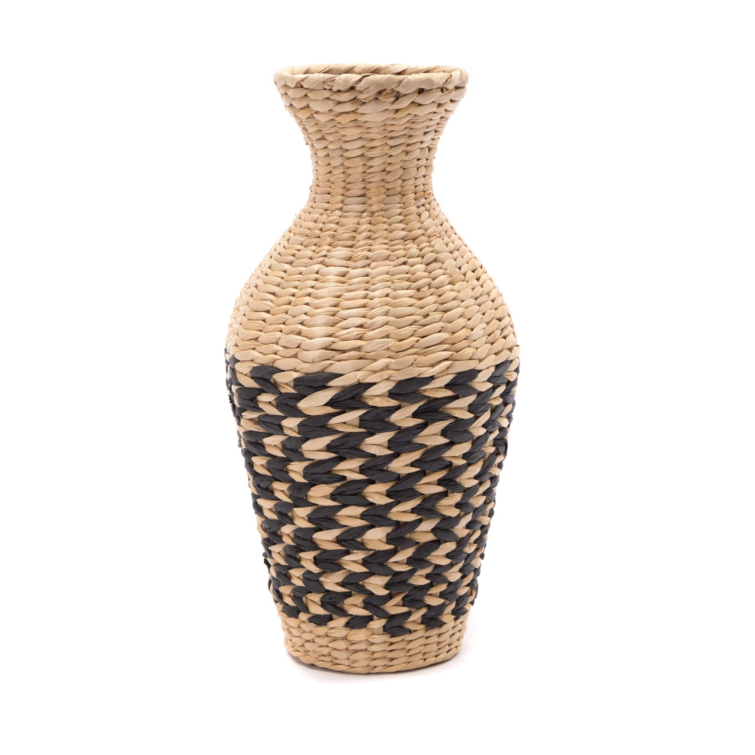 STROH VASE "CUADRO" | Natur, Schwarz, 42 cm | Deko Boden Vase