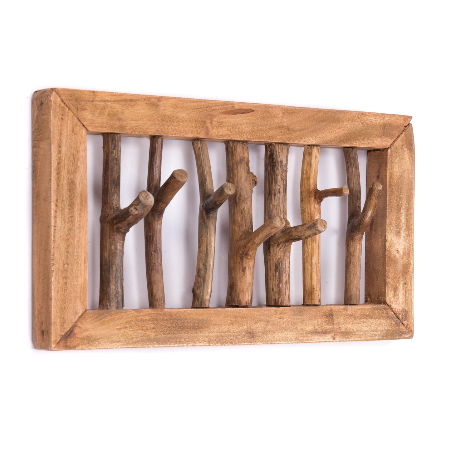 WANDGARDEROBE "LEONOR 50" | 7 Haken, Holz | Äste Garderobenpaneel