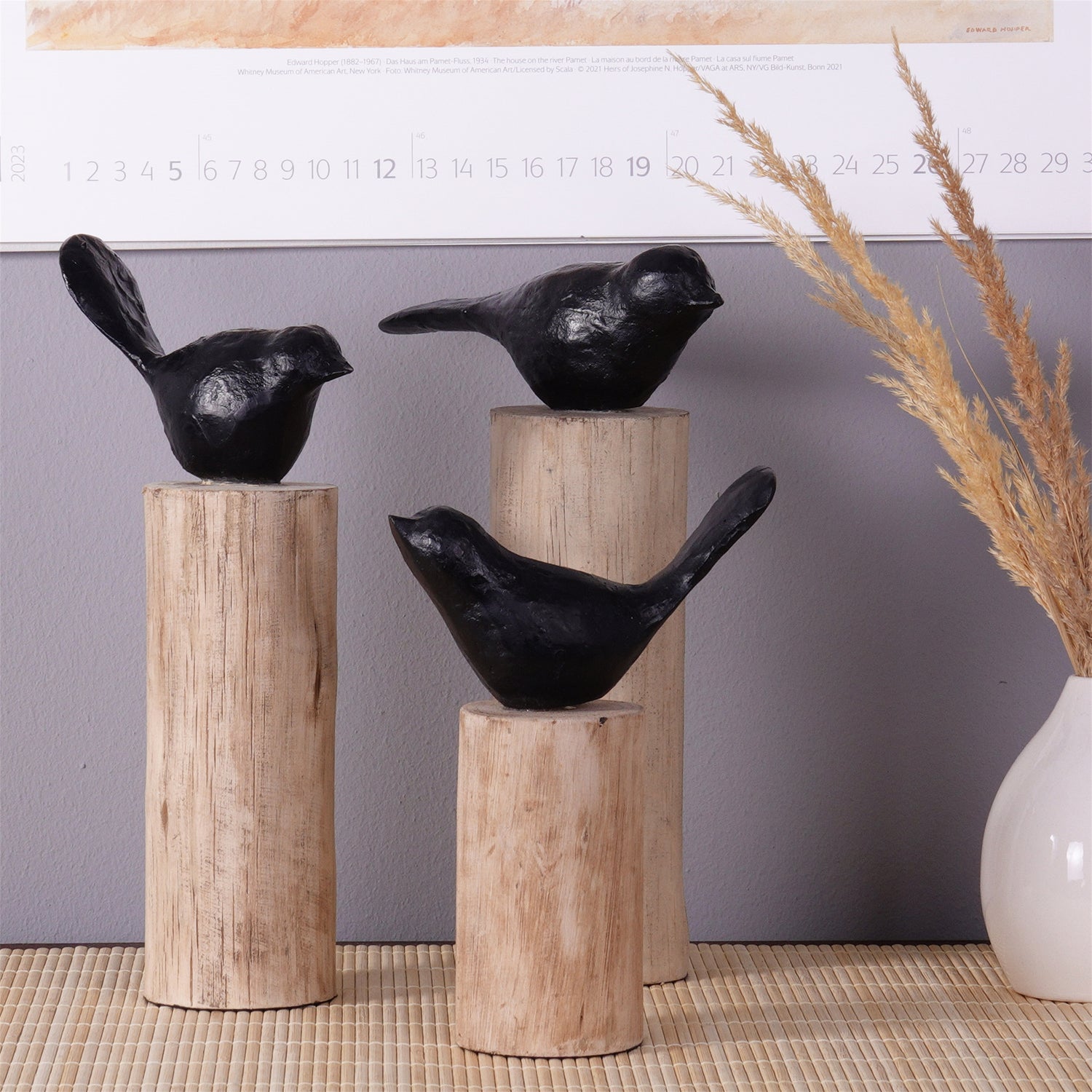 VOGEL SKULPTUR "BIRDY 3er Set" | Vogel auf Holzstamm