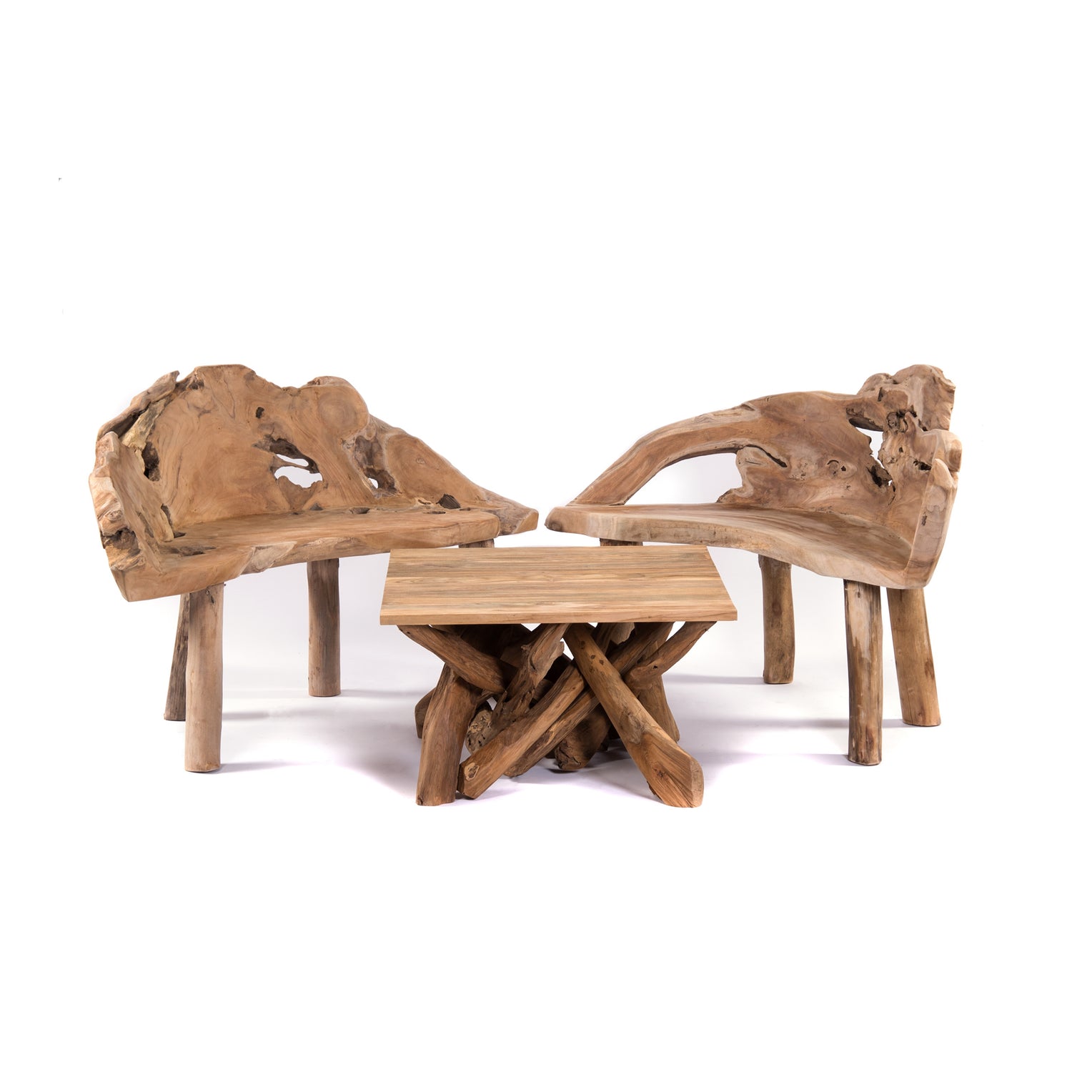 SITZGRUPPE "MILA" | Teak, 3-teilig | Wurzel Bistro Set, Sitzgarnitur