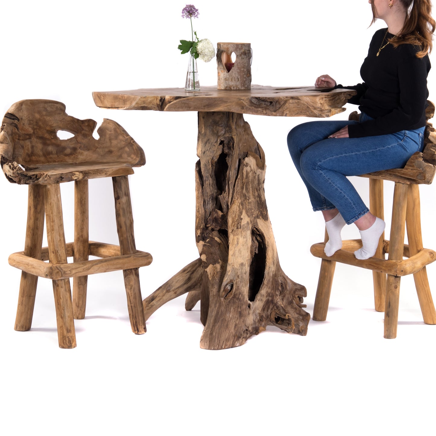 WURZEL BAR SET "NILA" | Teakholz, 3-teilig | Sitzgarnitur Massivholz