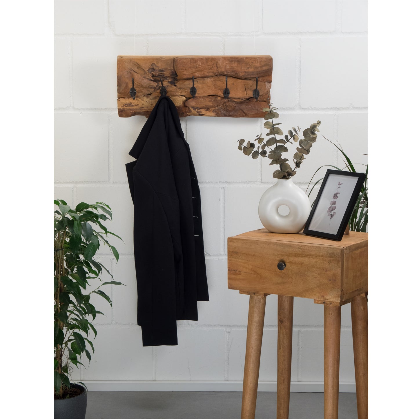 NATUR WANDGARDEROBE "MARA" | 5 Haken, Treibholz | Garderobenpaneel