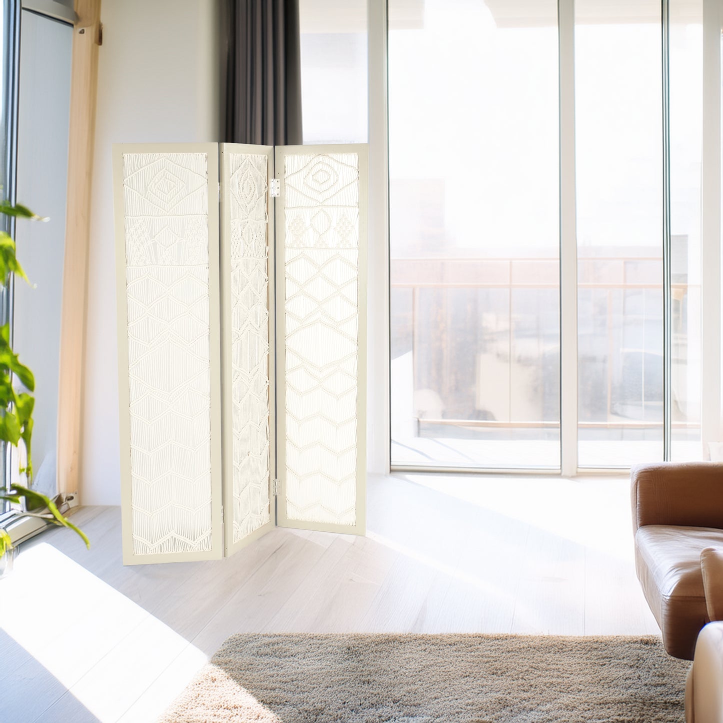 RAUMTEILER "INDIAN SUMMER" | 170x120cm, Makramee, weiß | Deko Paravent