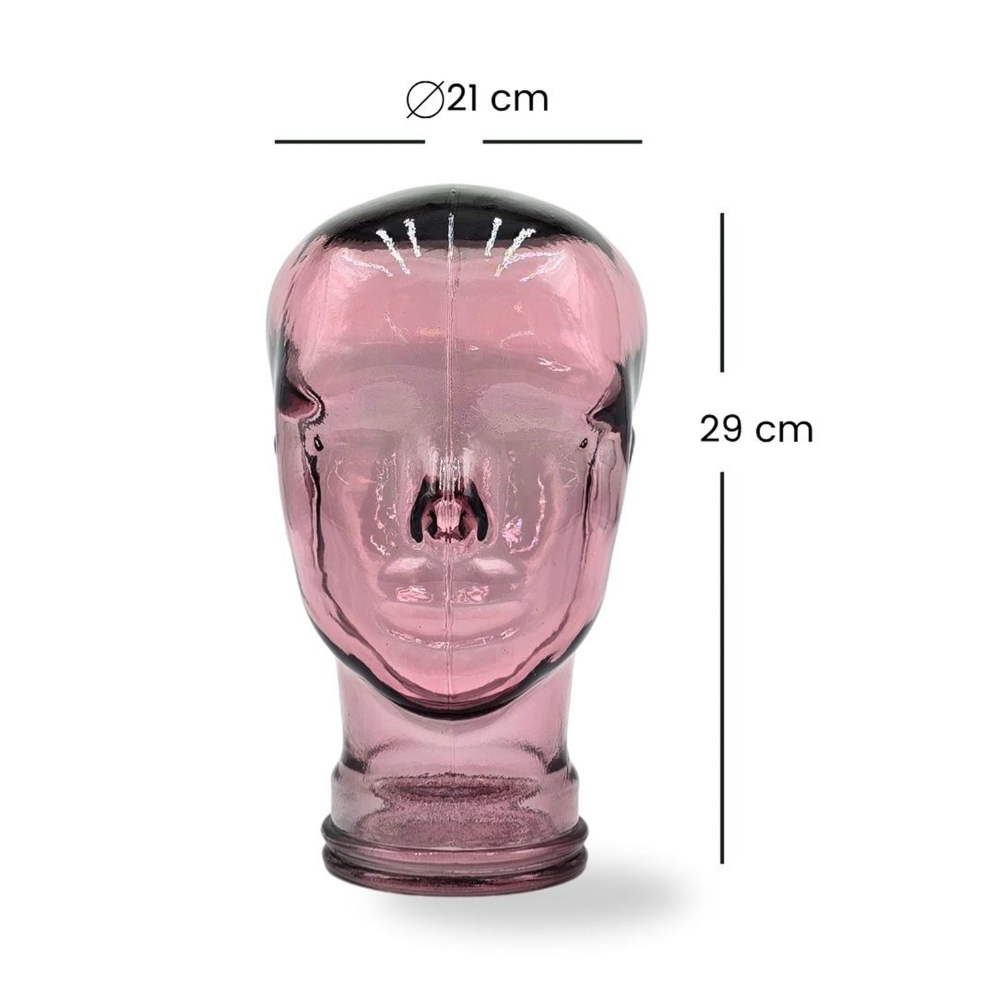 Glas KOPFHÖRERSTÄNDER transparent + satin | 29cm Glaskopf Skulptur