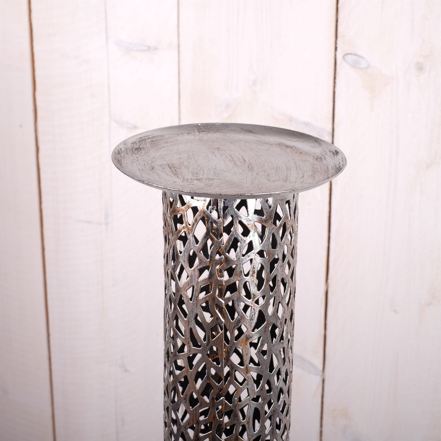 RIESEN KERZENSTÄNDER "ETERNAL II" | Metall 100cm, antik-silber | Säule