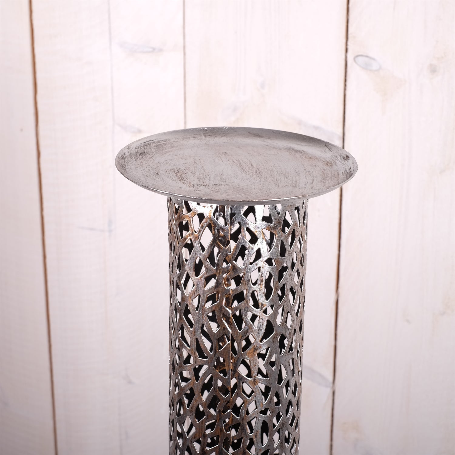 RIESEN KERZENSTÄNDER "ETERNAL II" | Metall 100cm, antik-silber | Säule