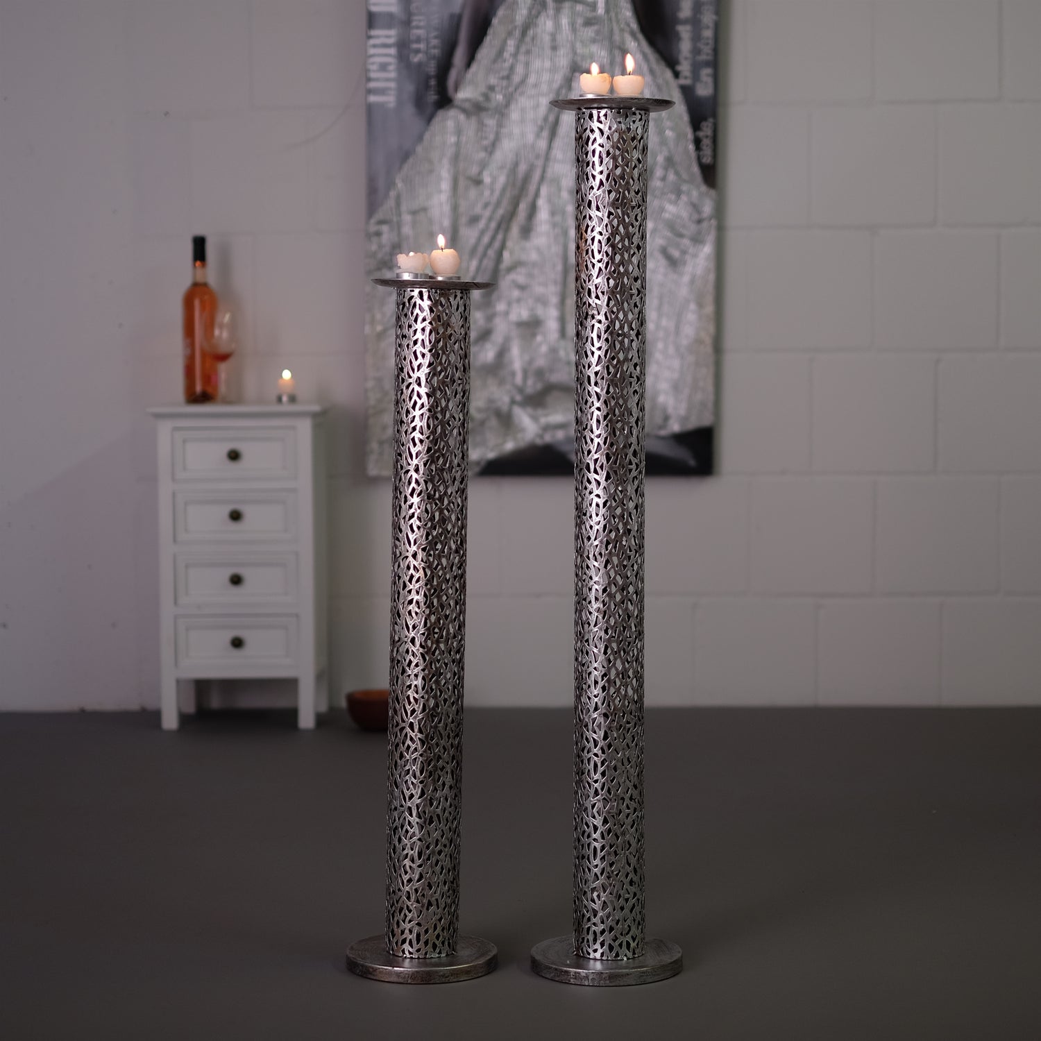 RIESEN KERZENSTÄNDER "ETERNAL II" | Metall 100cm, antik-silber | Säule