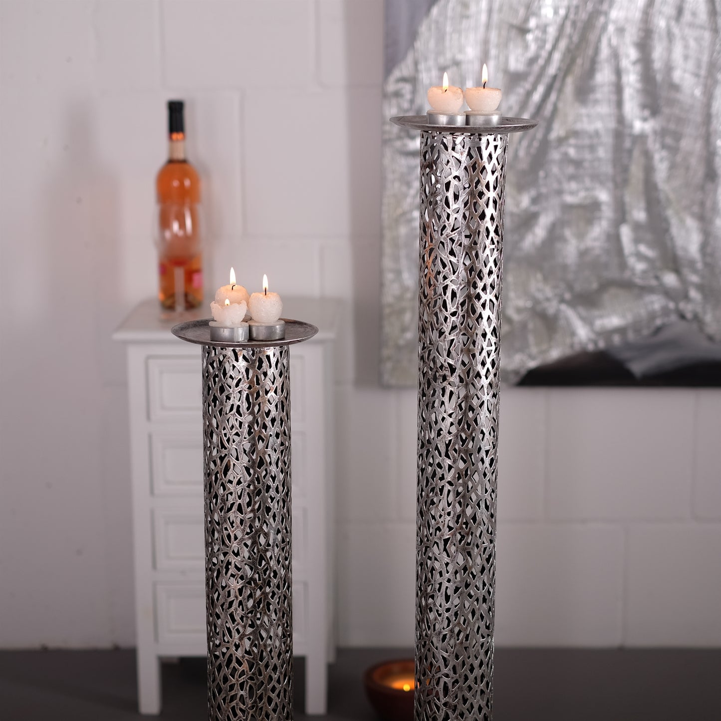 KERZENSTÄNDER SET "ETERNAL" | Metall 80/100 cm, antik-silber