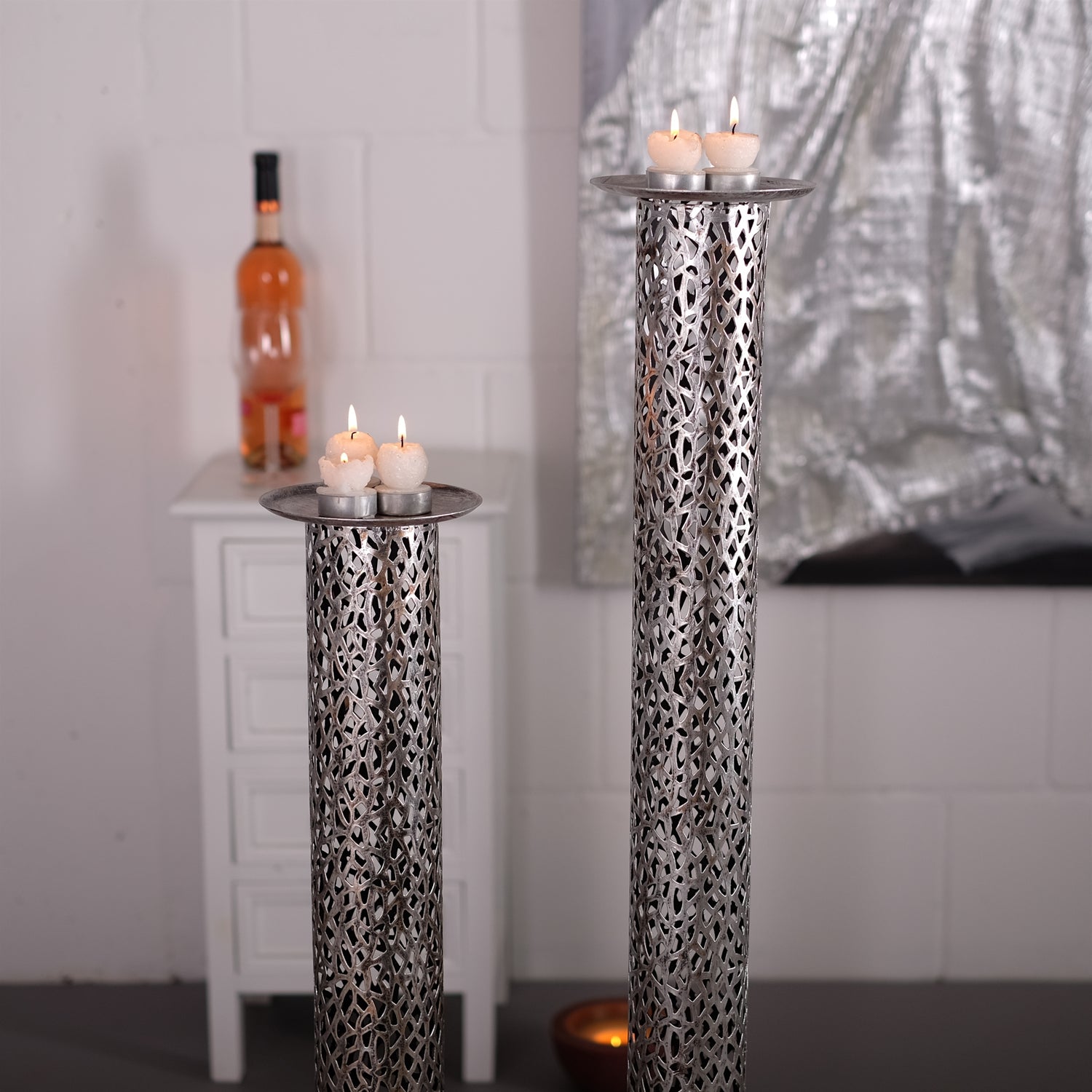 KERZENSTÄNDER SET "ETERNAL" | Metall 80/100 cm, antik-silber