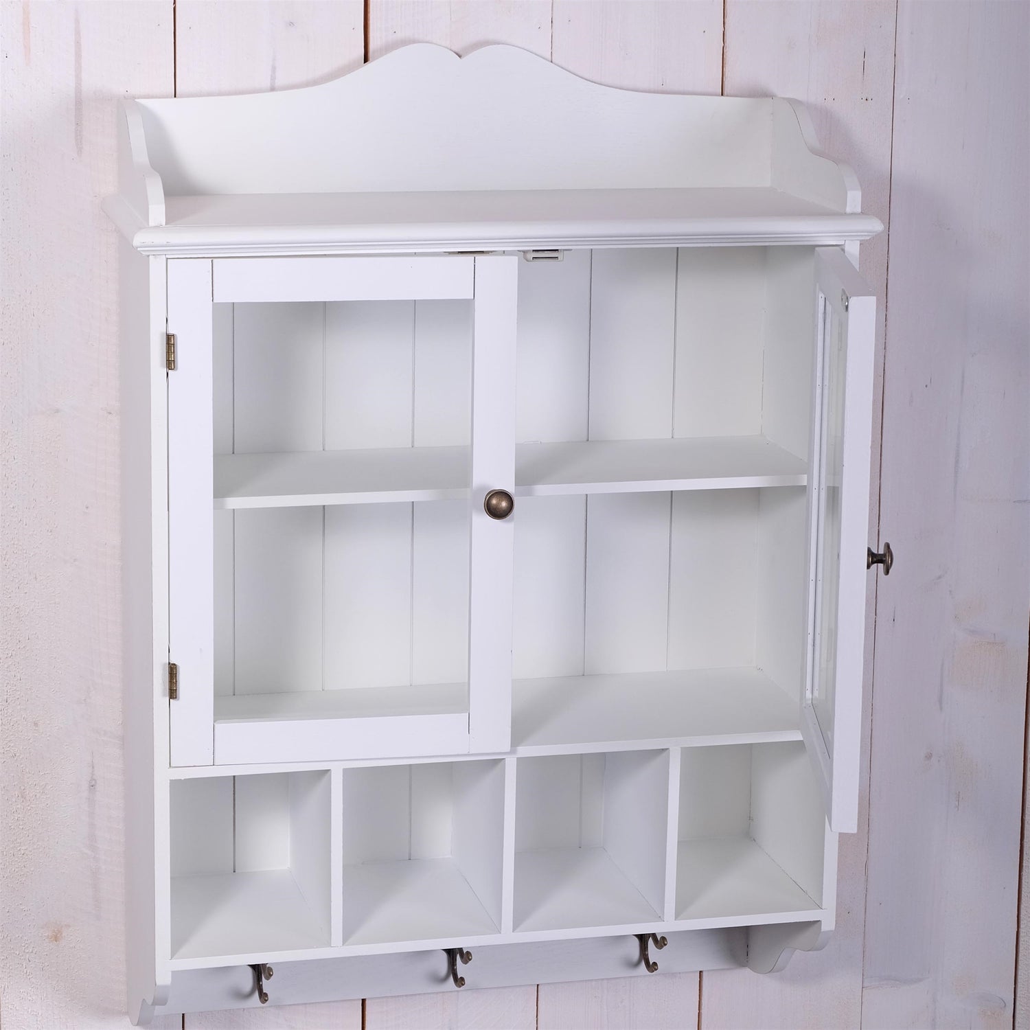 LANDHAUS WANSCHRANK "LOTTA" | weiß, 4 Fächer, Glastüren | Shabby Chic