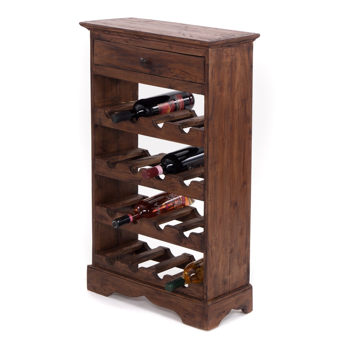 WEINREGAL 85x55cm(HxB), Flaschenregal mit Schublade vintage braun