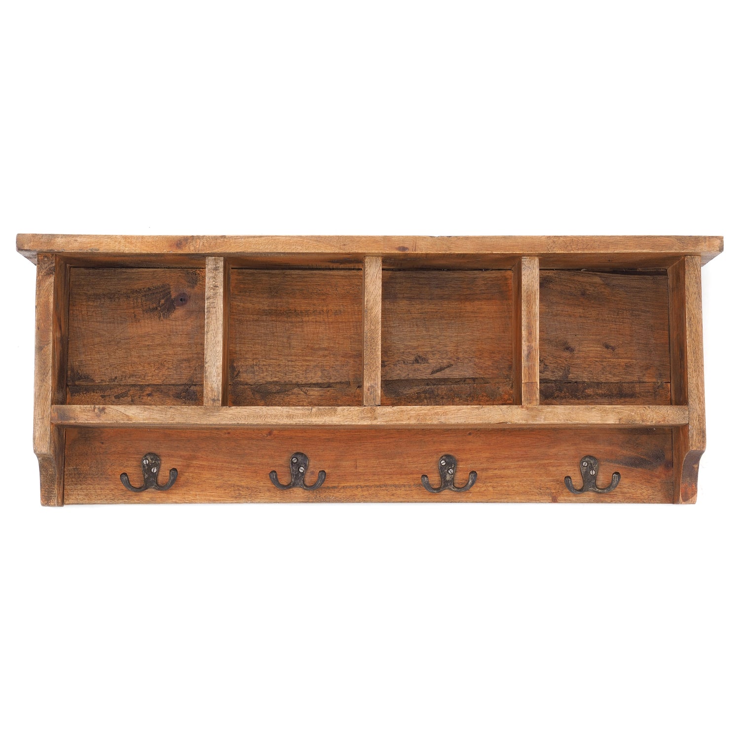 VINTAGE  HAKENLEISTE mit ABLAGEFÄCHERN 70x27cm Wandgarderobe 8 Haken