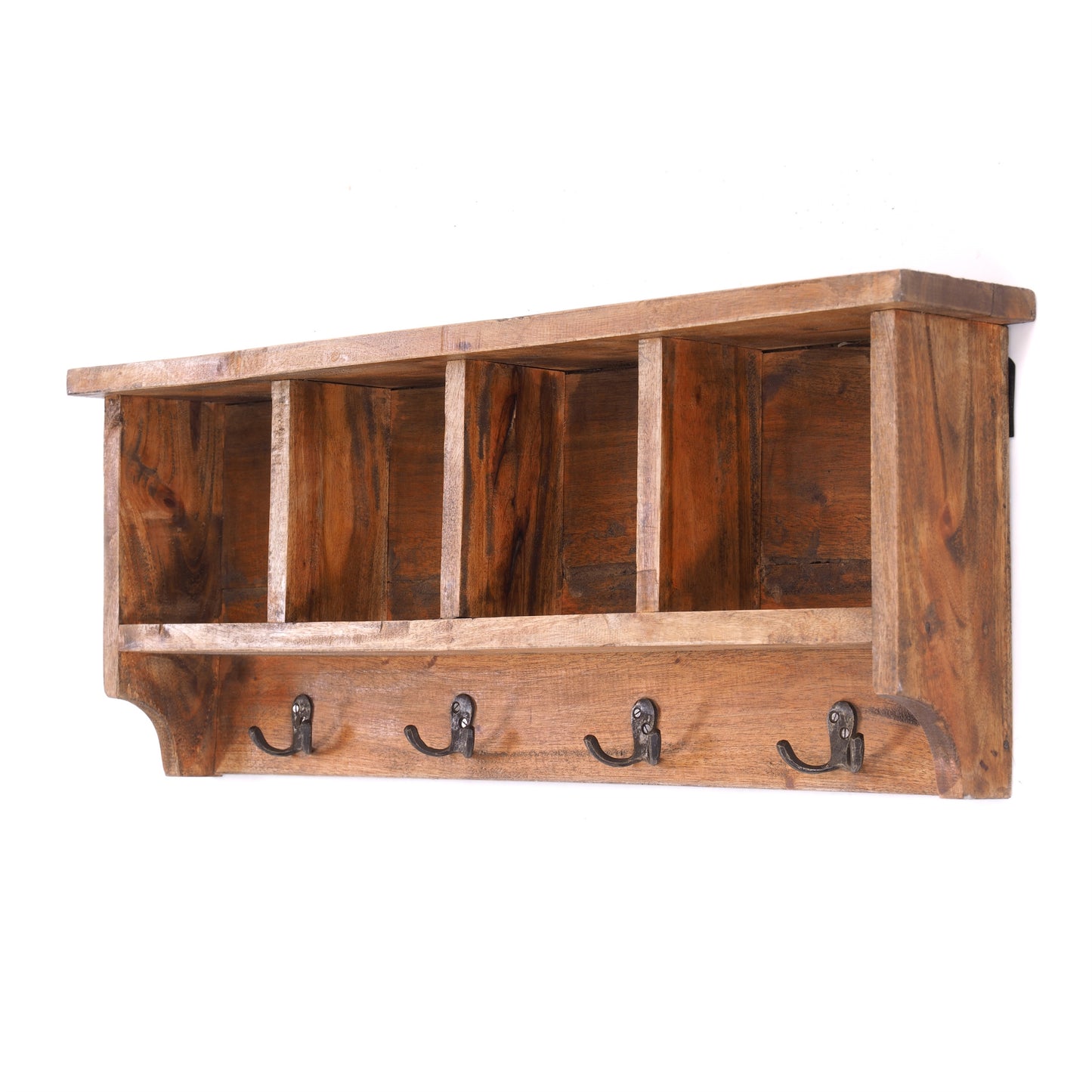 VINTAGE  HAKENLEISTE mit ABLAGEFÄCHERN 70x27cm Wandgarderobe 8 Haken