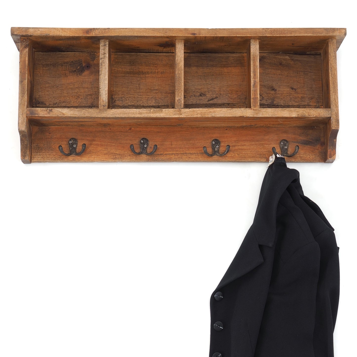 VINTAGE  HAKENLEISTE mit ABLAGEFÄCHERN 70x27cm Wandgarderobe 8 Haken