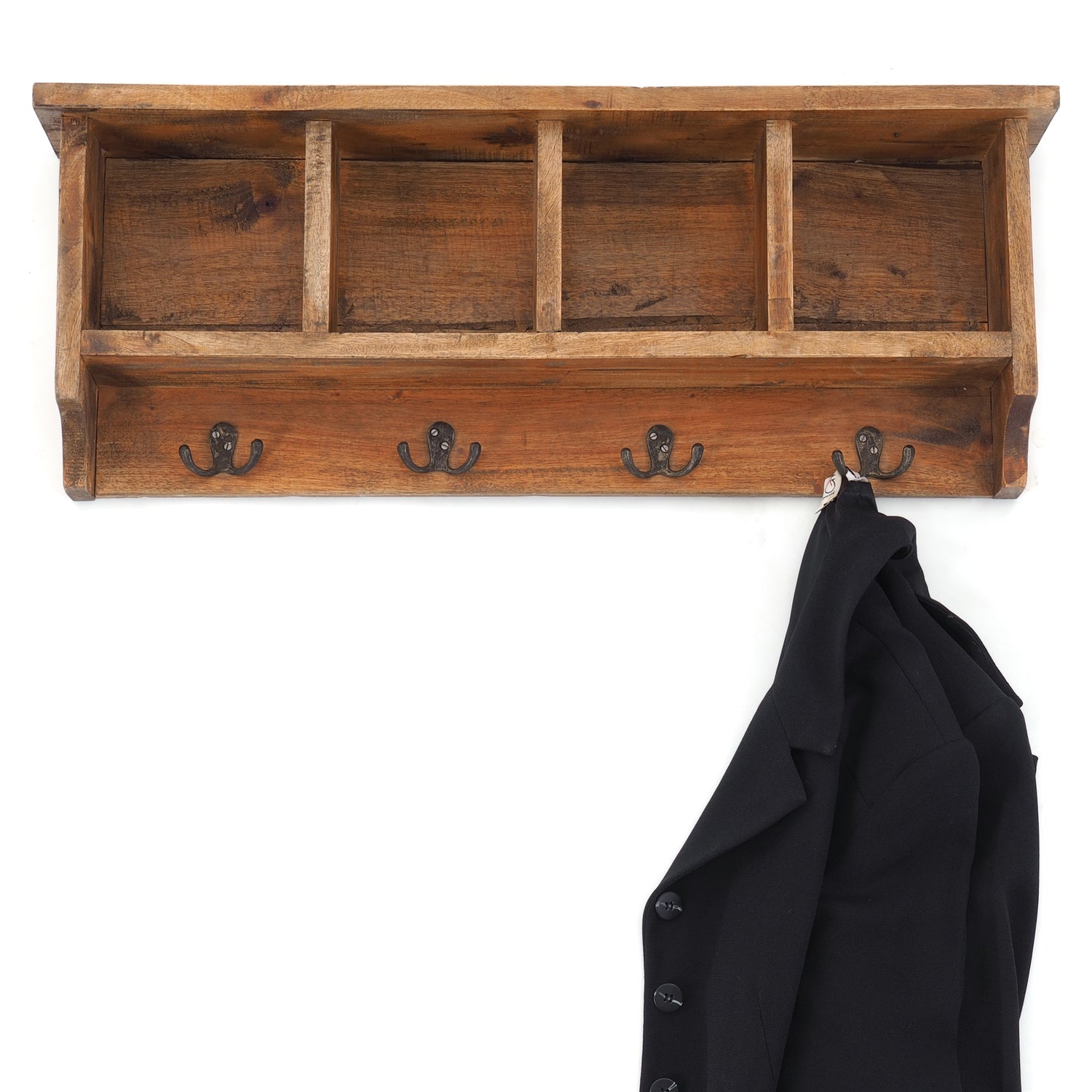 VINTAGE  HAKENLEISTE mit ABLAGEFÄCHERN 70x27cm Wandgarderobe 8 Haken