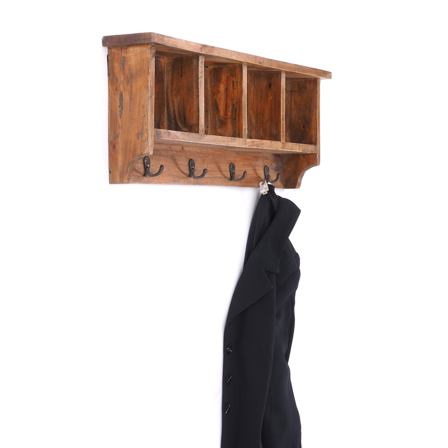 VINTAGE  HAKENLEISTE mit ABLAGEFÄCHERN 70x27cm Wandgarderobe 8 Haken