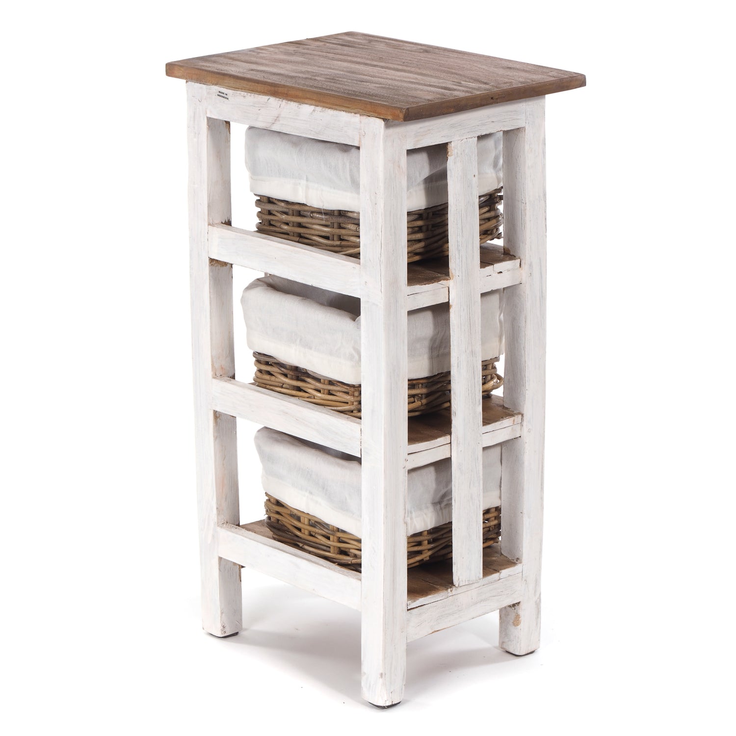 KOMMODE RATTAN mit 3 Körben, 70x40cm (HxB)| Badschrank, Holzregal weiß