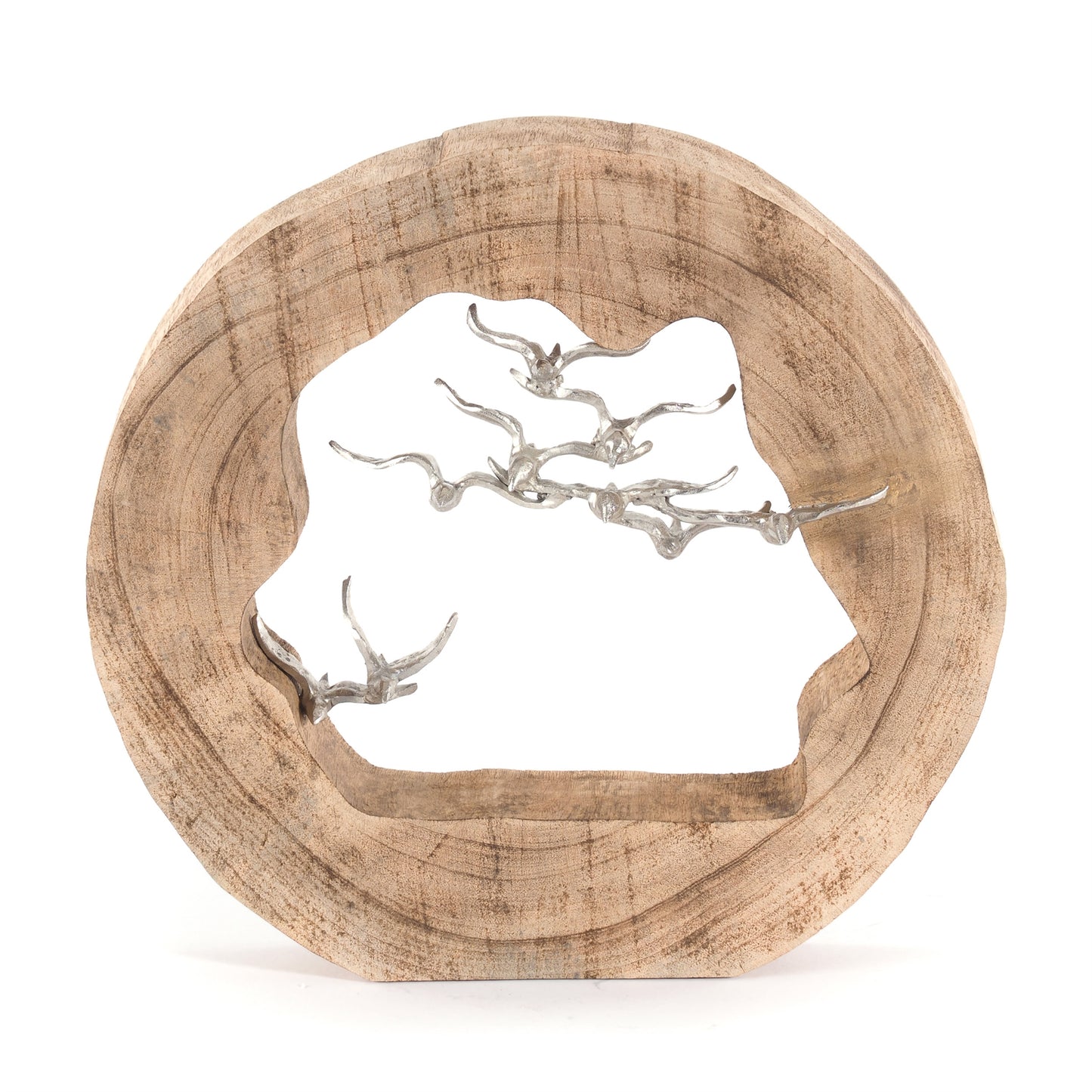 DESIGN SKULPTUR "BIRDS" | 36 cm, Holz mit Aluminium | Dekfofigur