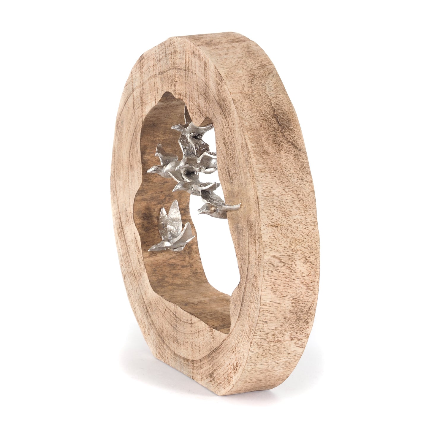 DESIGN SKULPTUR "BIRDS" | 36 cm, Holz mit Aluminium | Dekfofigur