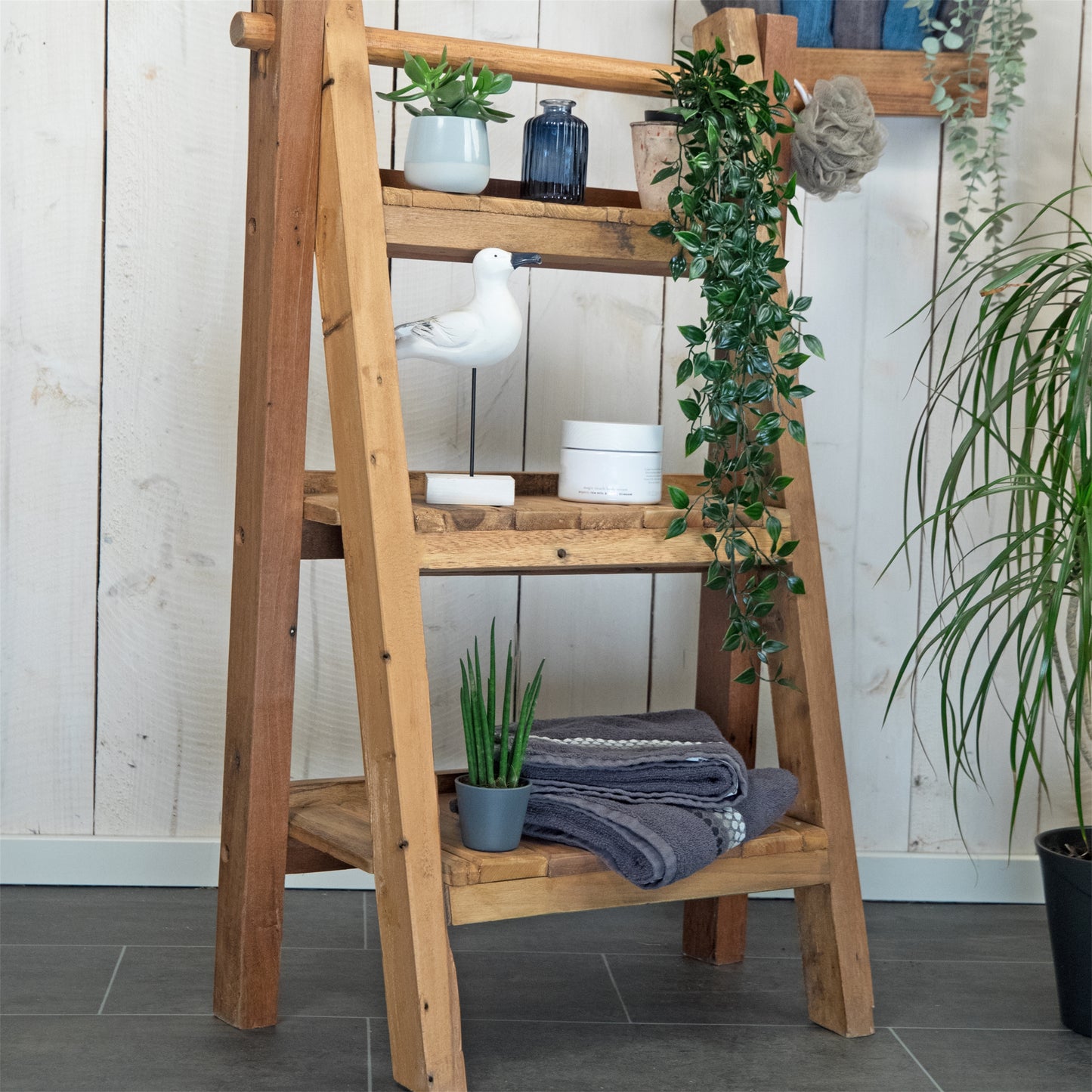 HOLZ BLUMENTREPPE "FLEUR" | Mahagoni & Teak | Stufenregal