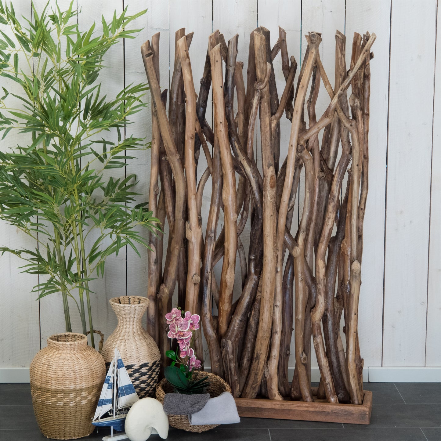 RAUMTEILER "TEKEA" | 130 cm, Teakholz | Äste Paravent