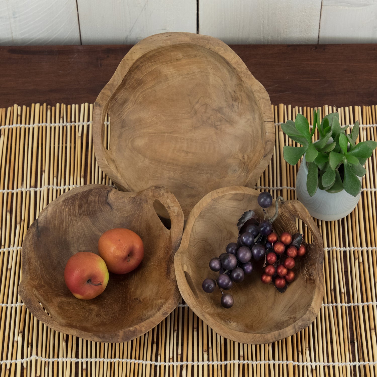 HOLZ SCHALE "KIANA" | Teakholz, mit Griffen | Wurzelholz Obstschale