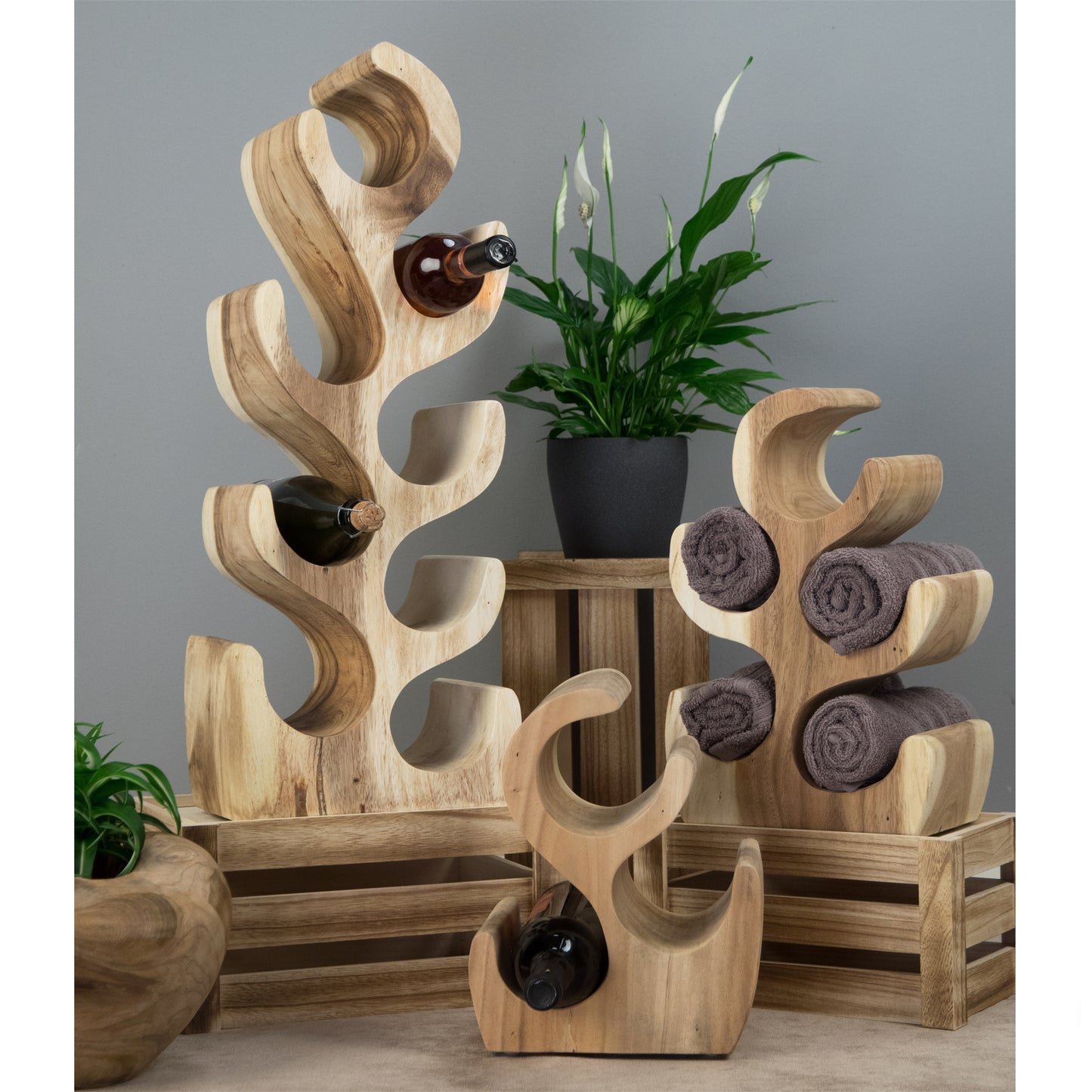 NATUR HOLZ FLASCHENREGAL "CURVE 3" | Suarholz | Weinregal