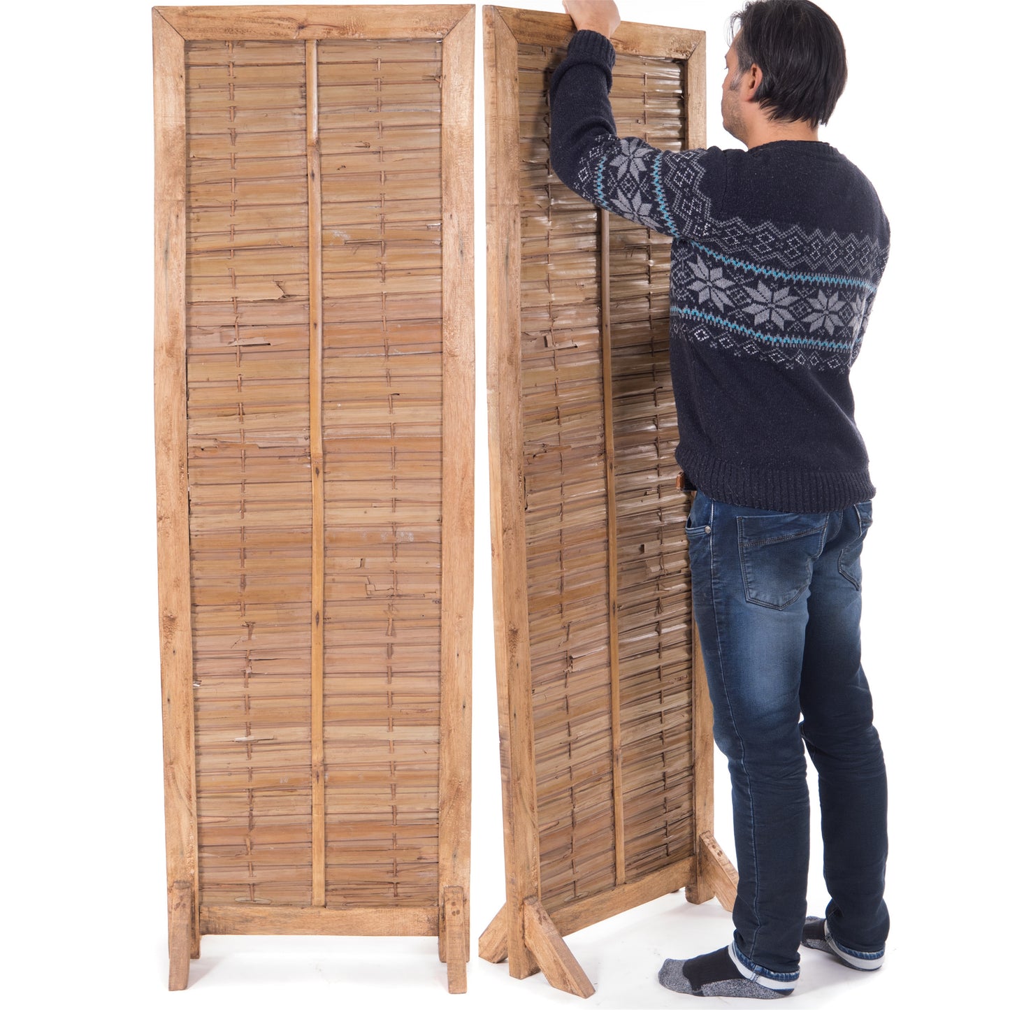 STELLWAND "SORA" | Mahagoni & Teak, 170 cm | Natur Paravent