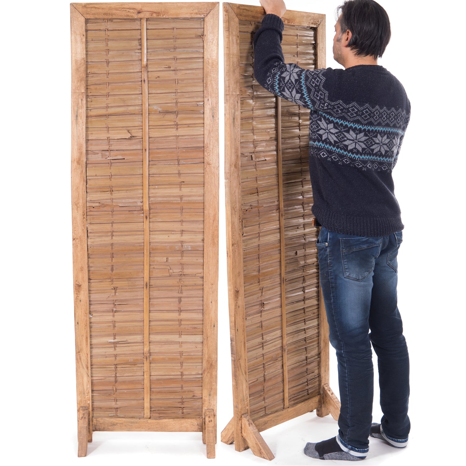 STELLWAND "SORA" | Mahagoni & Teak, 170 cm | Natur Paravent