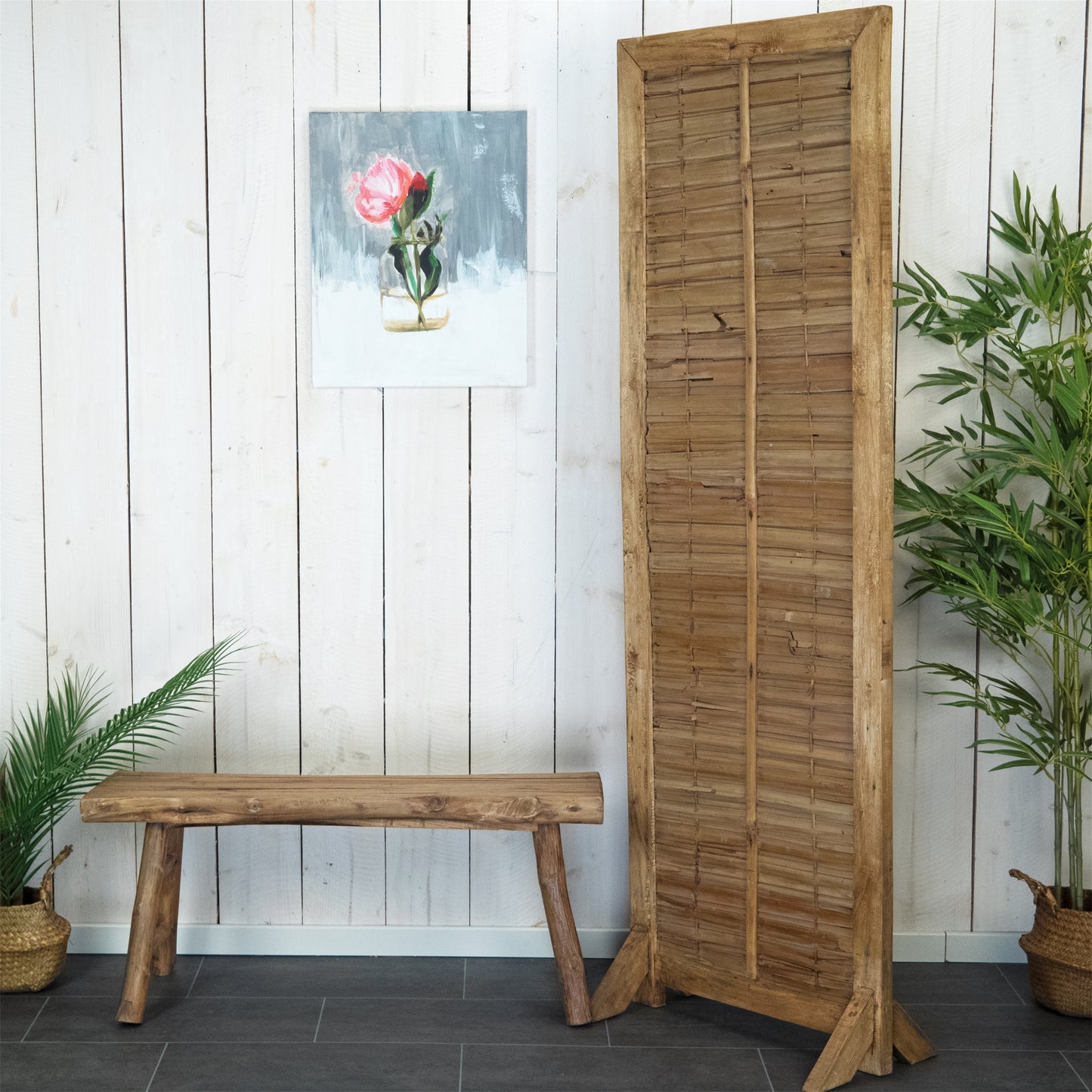 STELLWAND "SORA" | Mahagoni & Teak, 170 cm | Natur Paravent