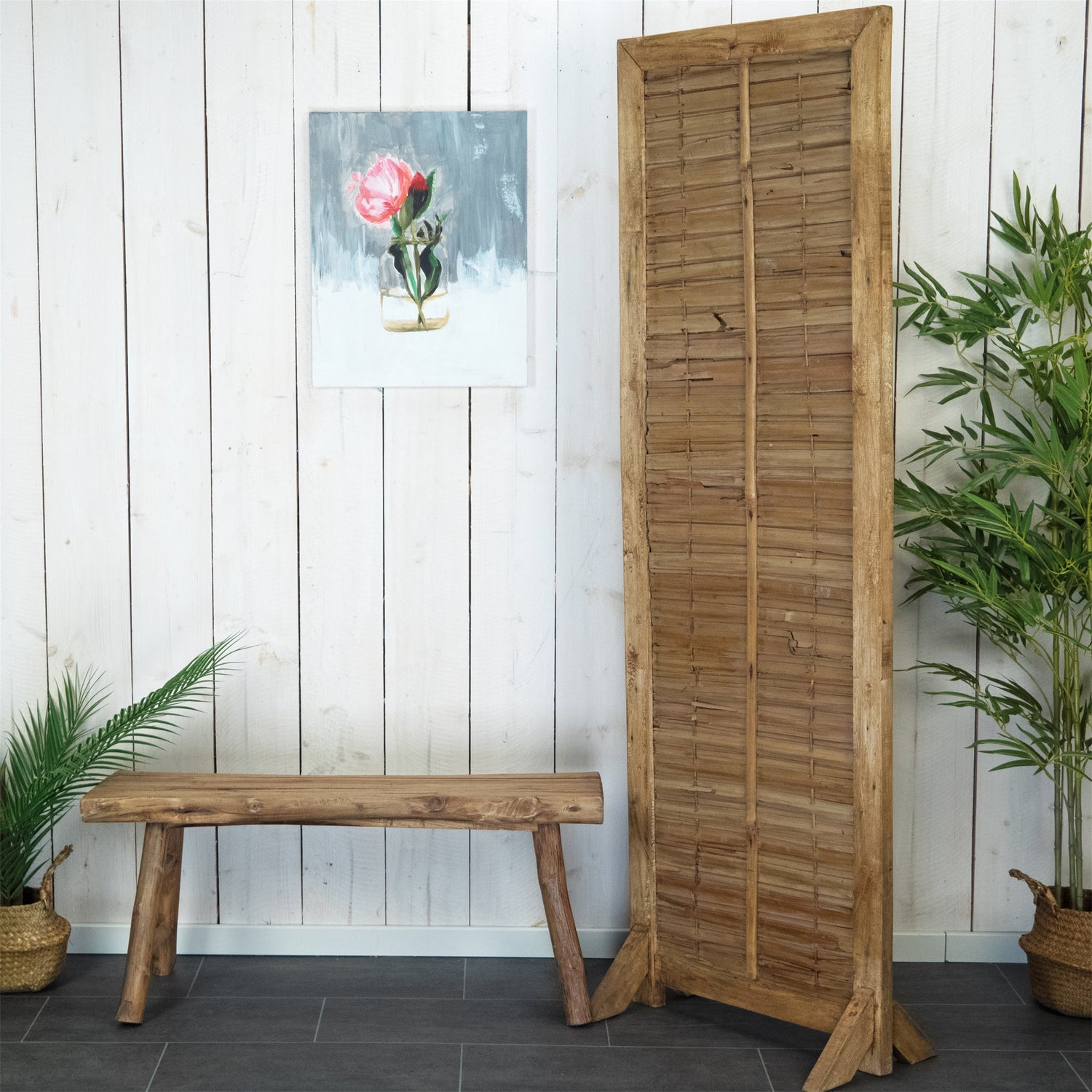 STELLWAND "SORA" | Mahagoni & Teak, 170 cm | Natur Paravent