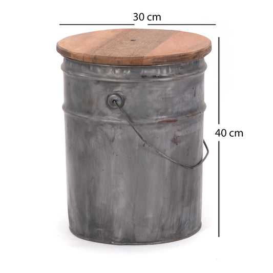 BEISTELLTISCH BARREL | 40x30 cm (HxØ), Metall, Holz | Sitztonne