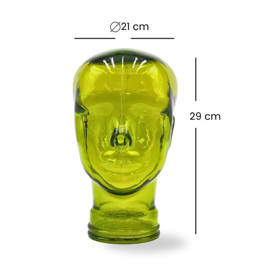 Glas KOPFHÖRERSTÄNDER MICK grün transparent | 29cm Glaskopf Skulptur