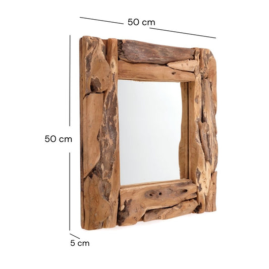 WURZELHOLZ SPIEGEL "BEACHSIDE" | 50x50 cm, Holzrahmen | Wandspiegel