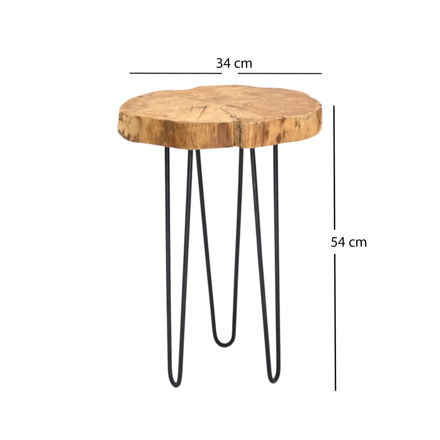 BEISTELLTISCH "BAUMSCHEIBE" Holz Metall Ø 34 cm