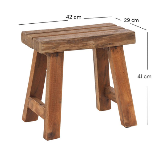 SITZHOCKER "RUSTIC" | 41x42x24cm (HxBxT), Teak | Holzhocker