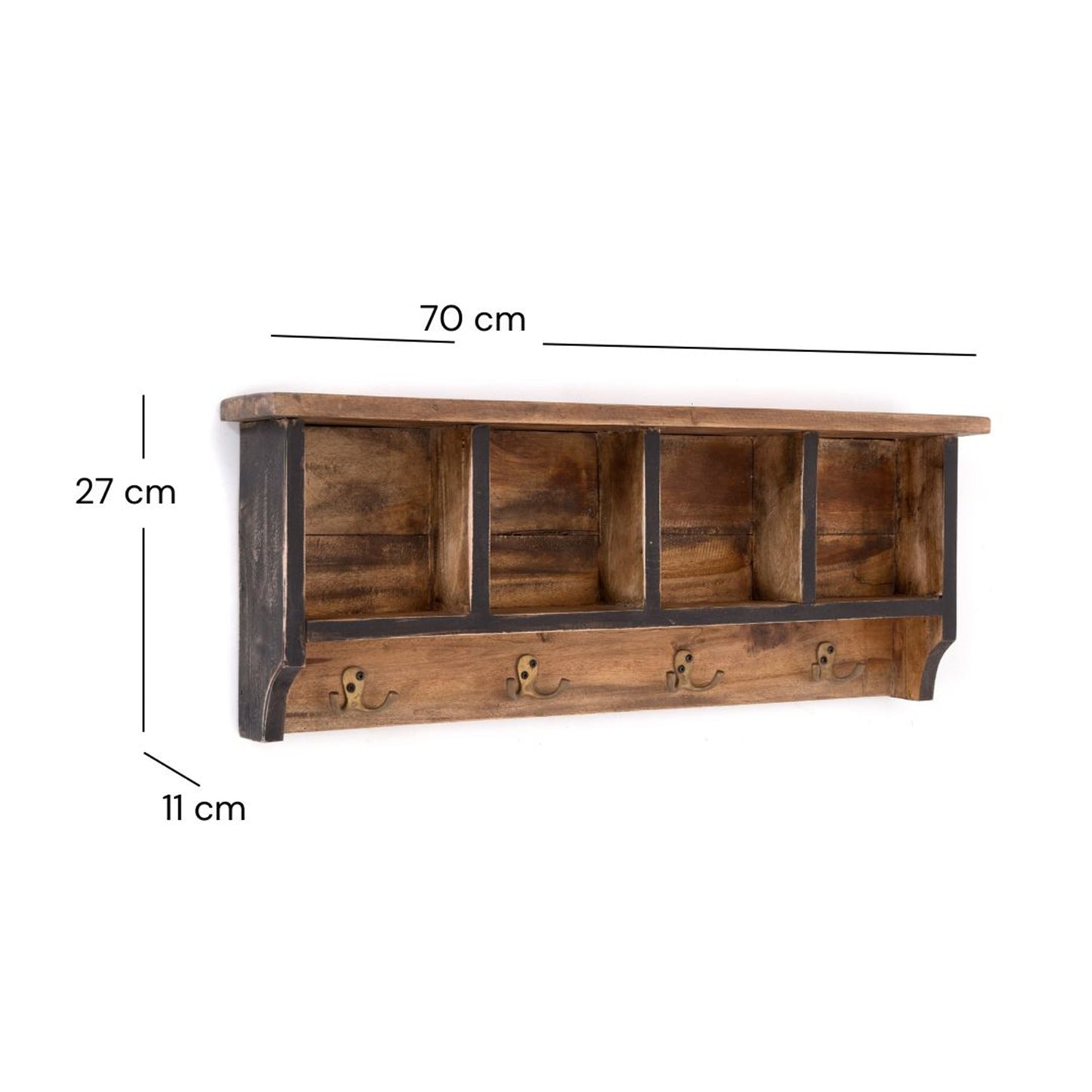 RUSTIKALE WANDGARDEROBE mit Fächern "VINTAGE 70" | 70x27x11cm(BxHxT)